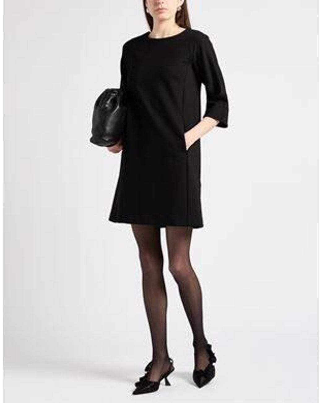 Max Mara Black Solid-Color Stylish Elegant Flared Dress