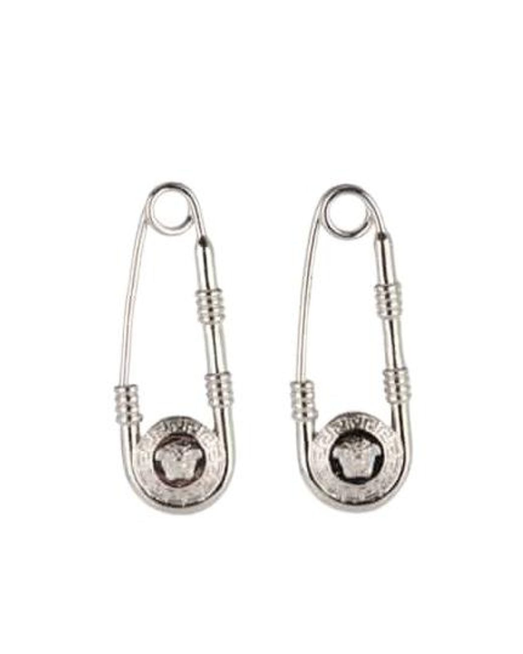 Versace White Head Motif Safety Pin-Detailed Earrings for men