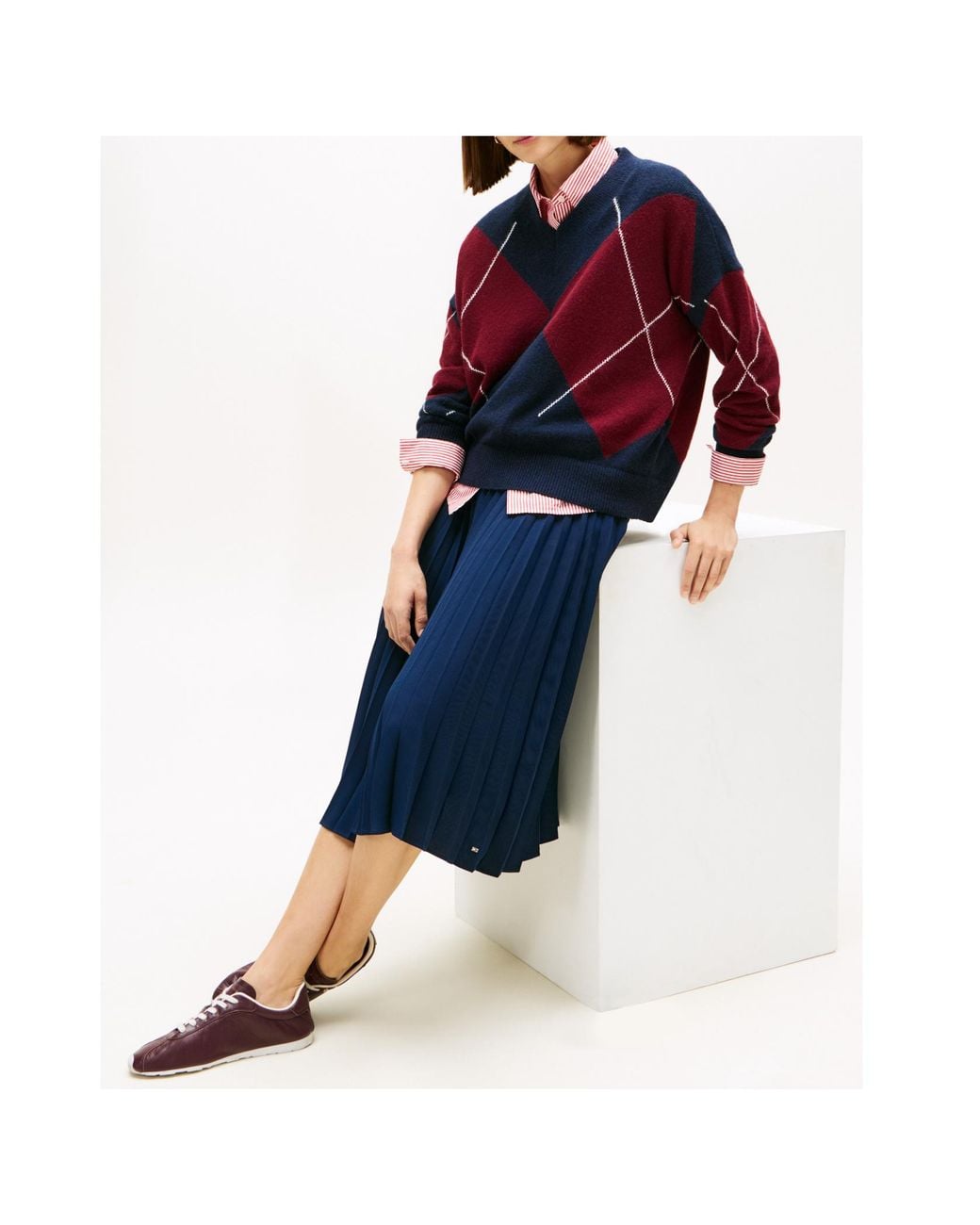 Tommy Hilfiger Blue Pleated Midi Skirt