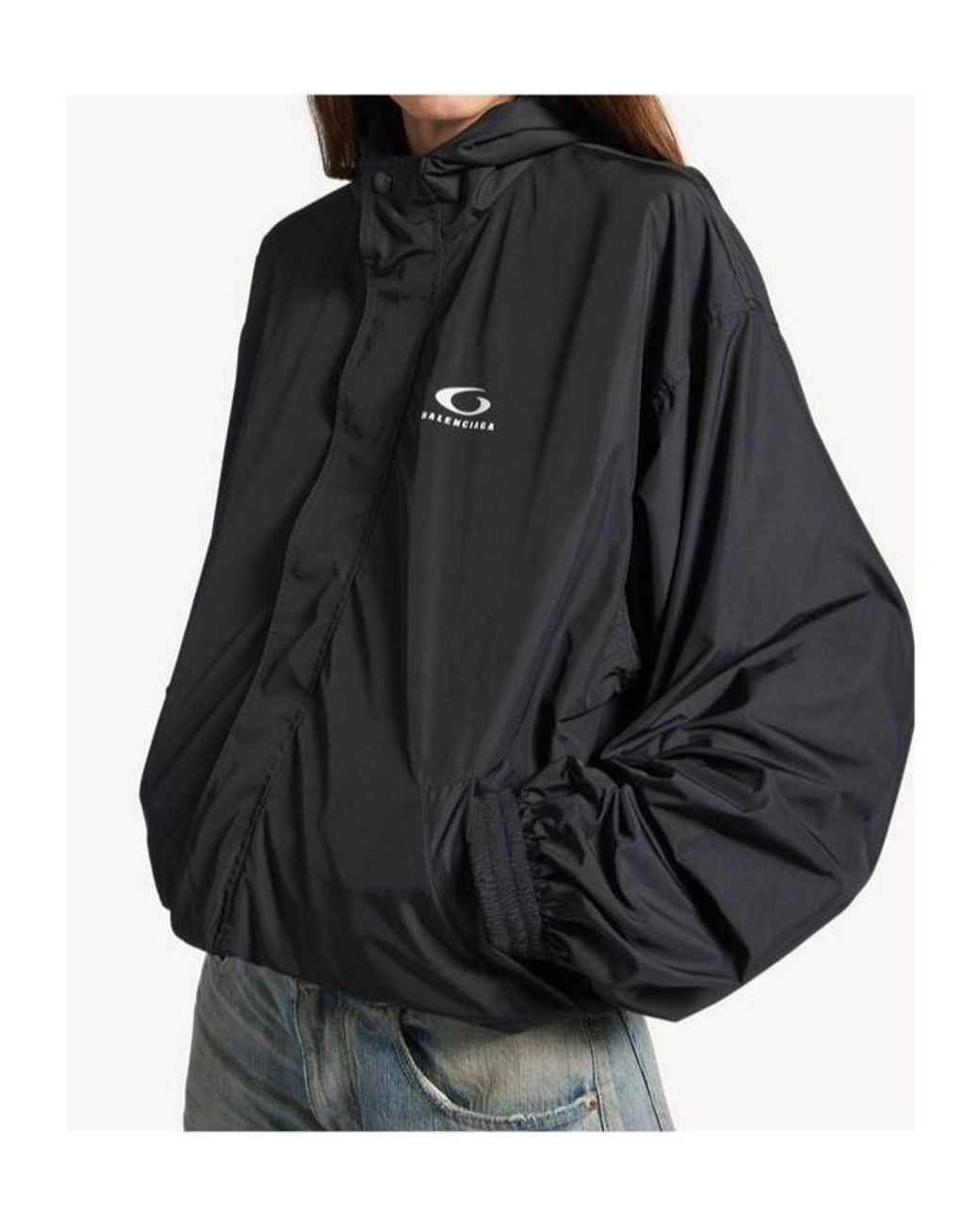 Balenciaga Black Logo Printed Hooded Windbreaker