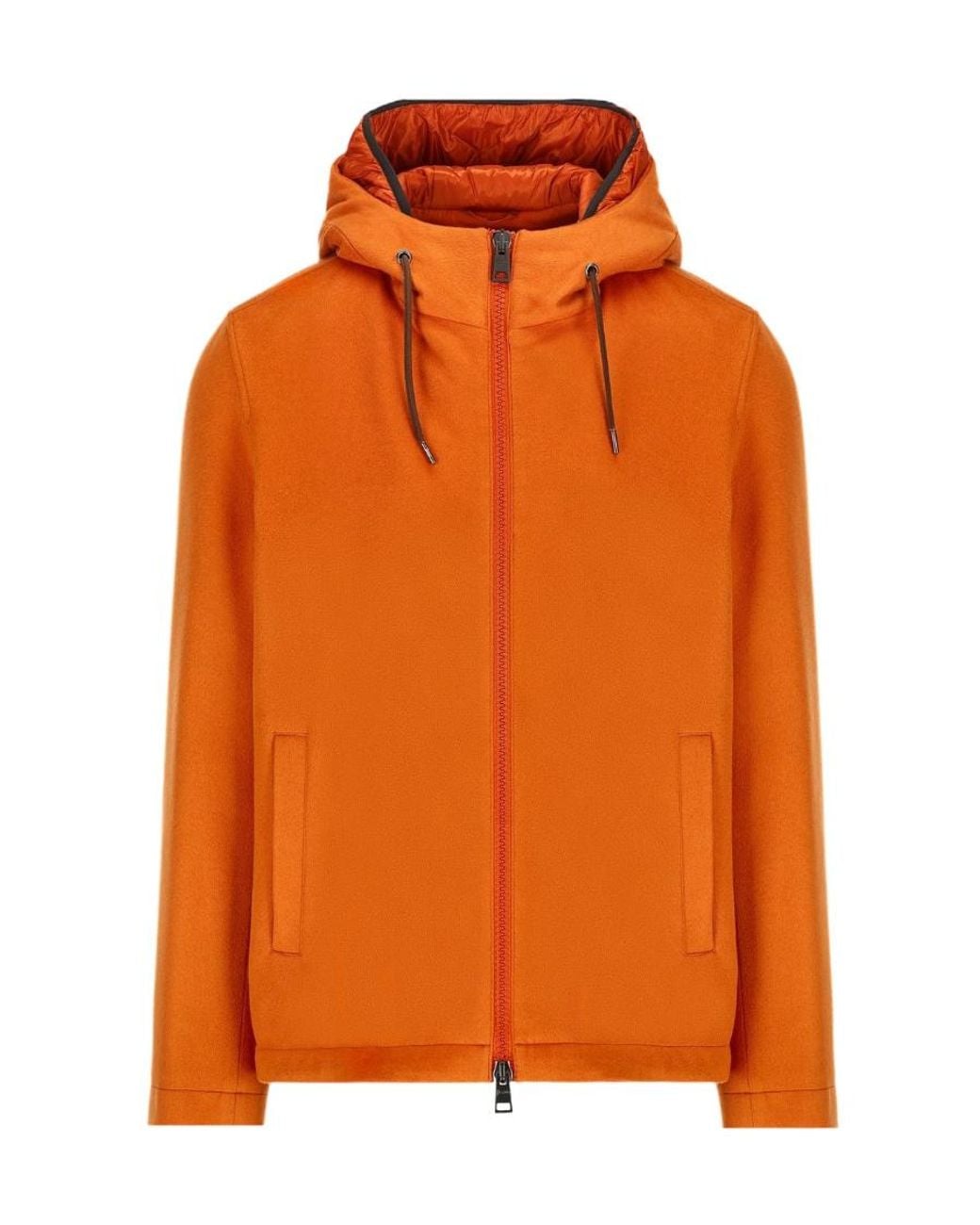 Herno Orange Zipped Hooded Drawstring Padded Jacket for men
