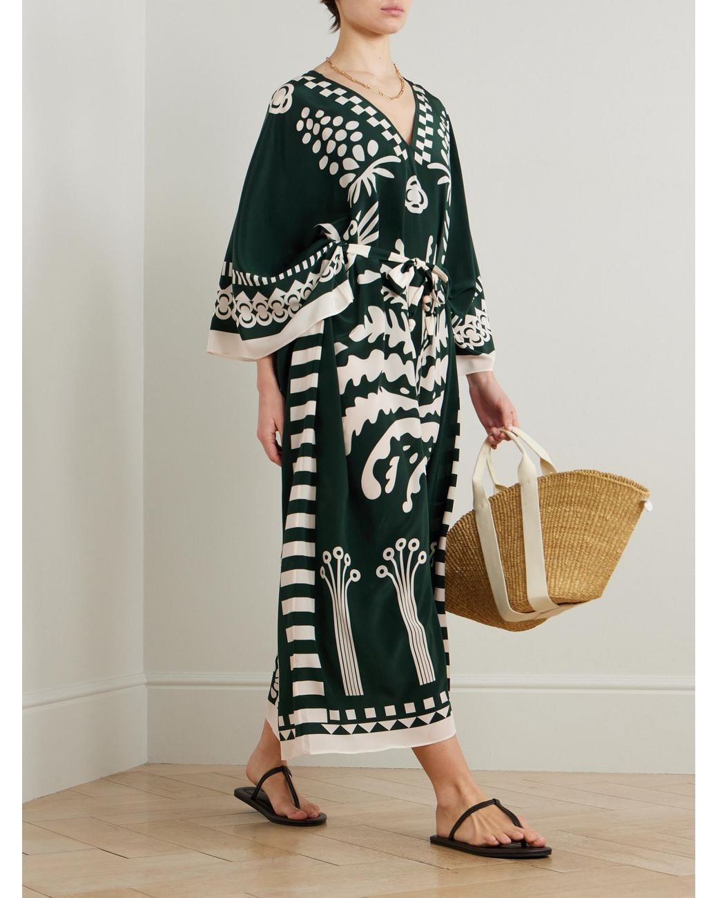 Eres Green Printed Silk Dress