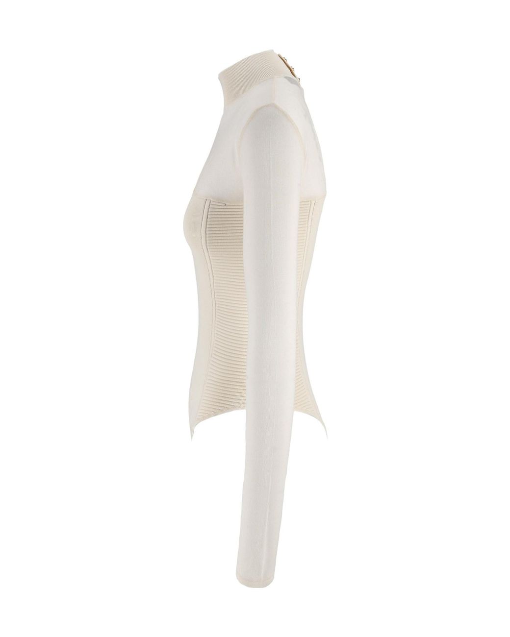 Elisabetta Franchi White Ribbed High Neck Bodysuit