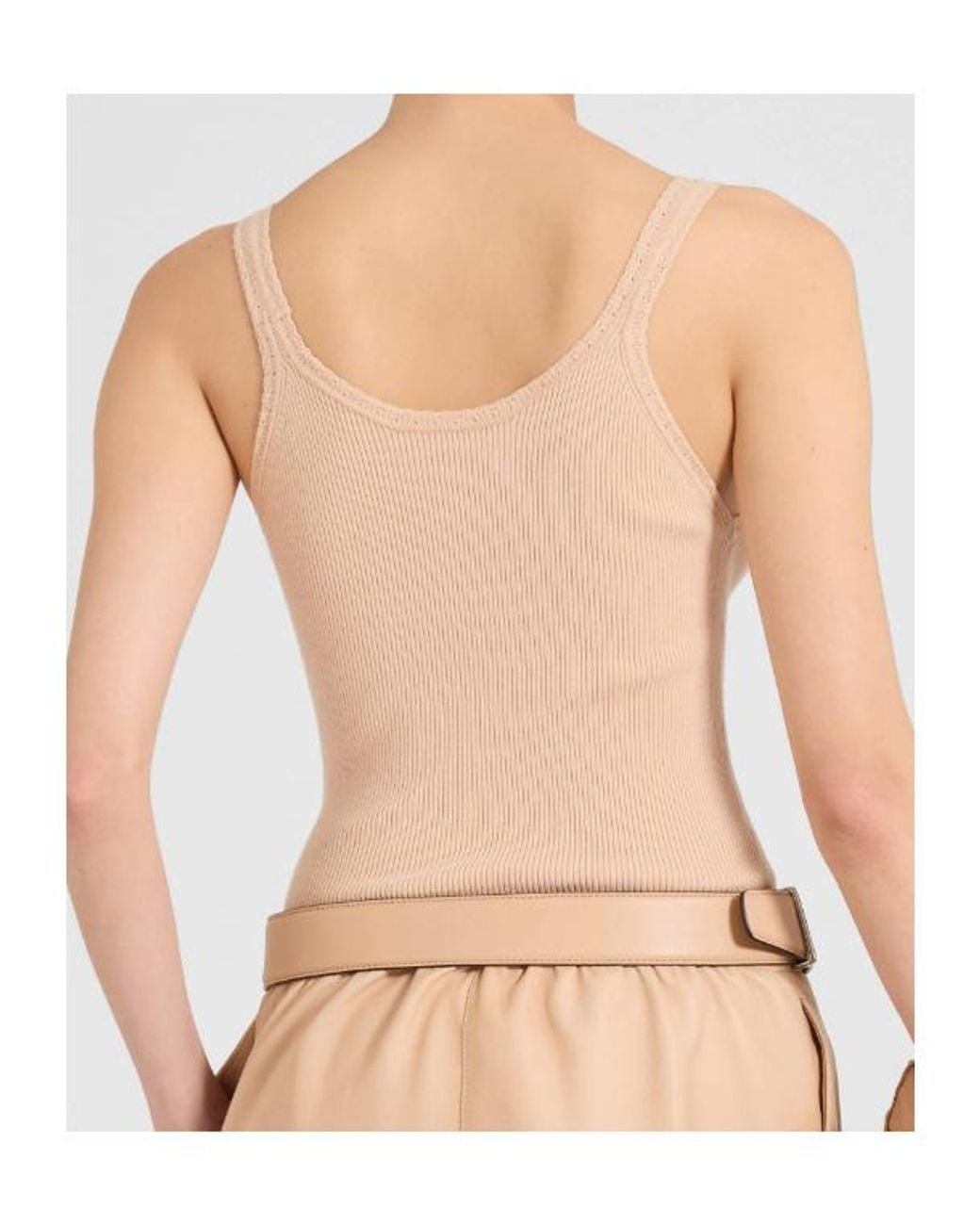 Ermanno Scervino Natural Ribbed-Knit Scoop-Neck Top