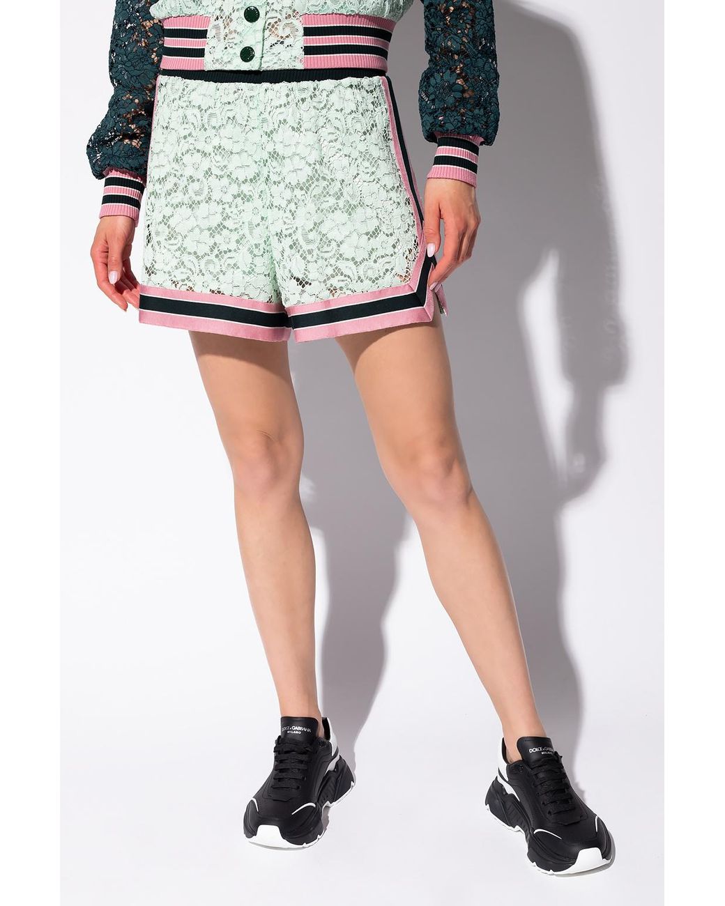 Dolce & Gabbana Green Contrast Trim Lace Shorts