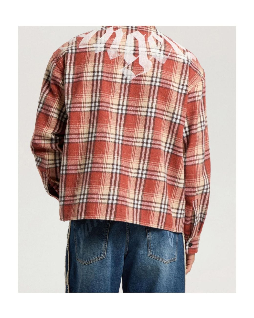 Palm Angels Pink Logo Printed Checked Shirt for men