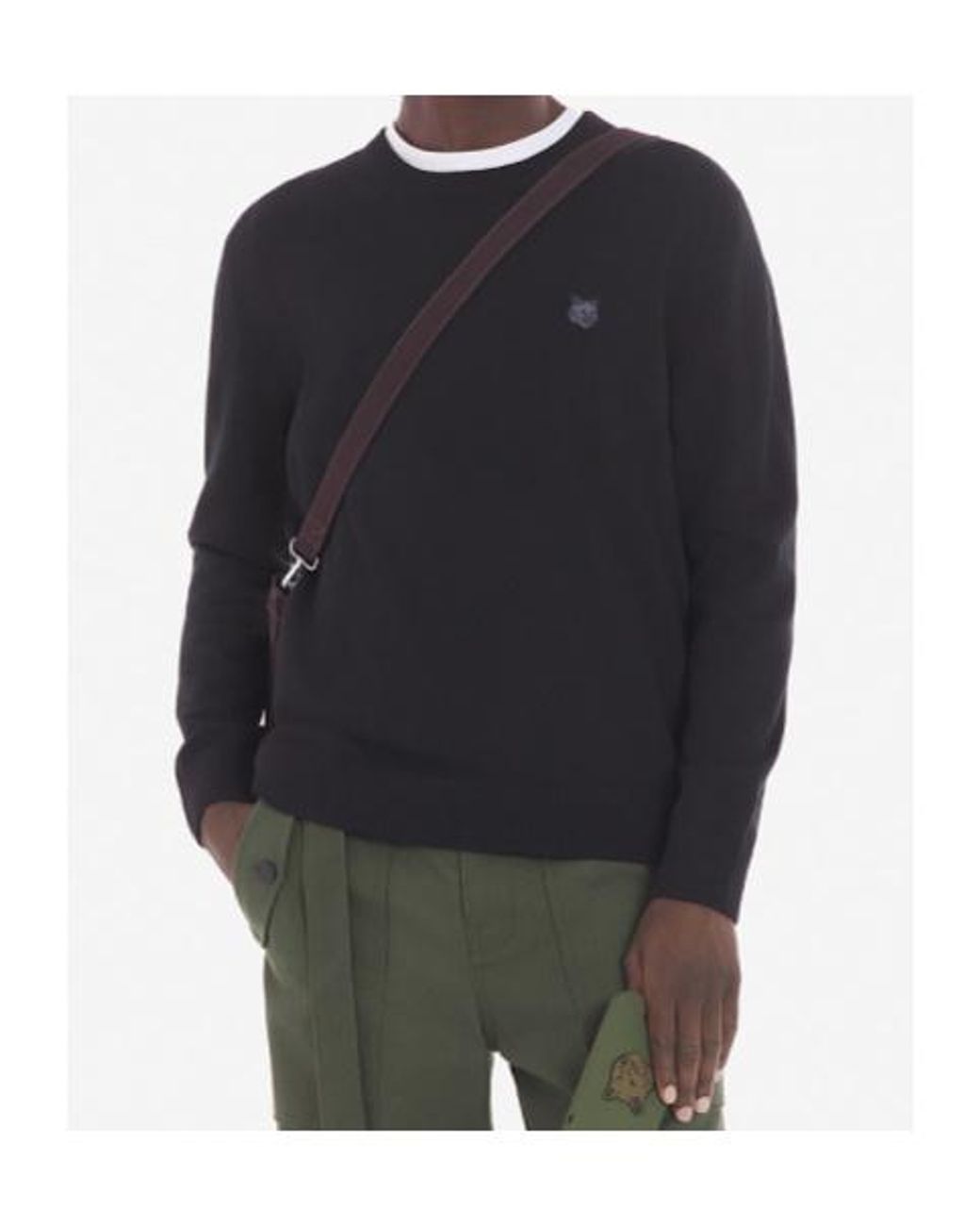 Maison Kitsuné Black Maison Kitsuné Fox Embroidered Knitted Jumper for men