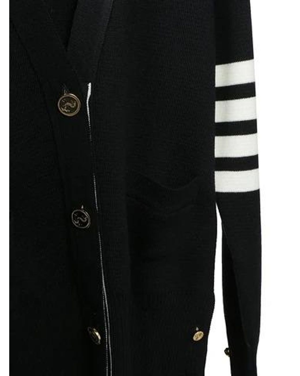 Thom Browne Black 4-Bar V-Neck Cardigan