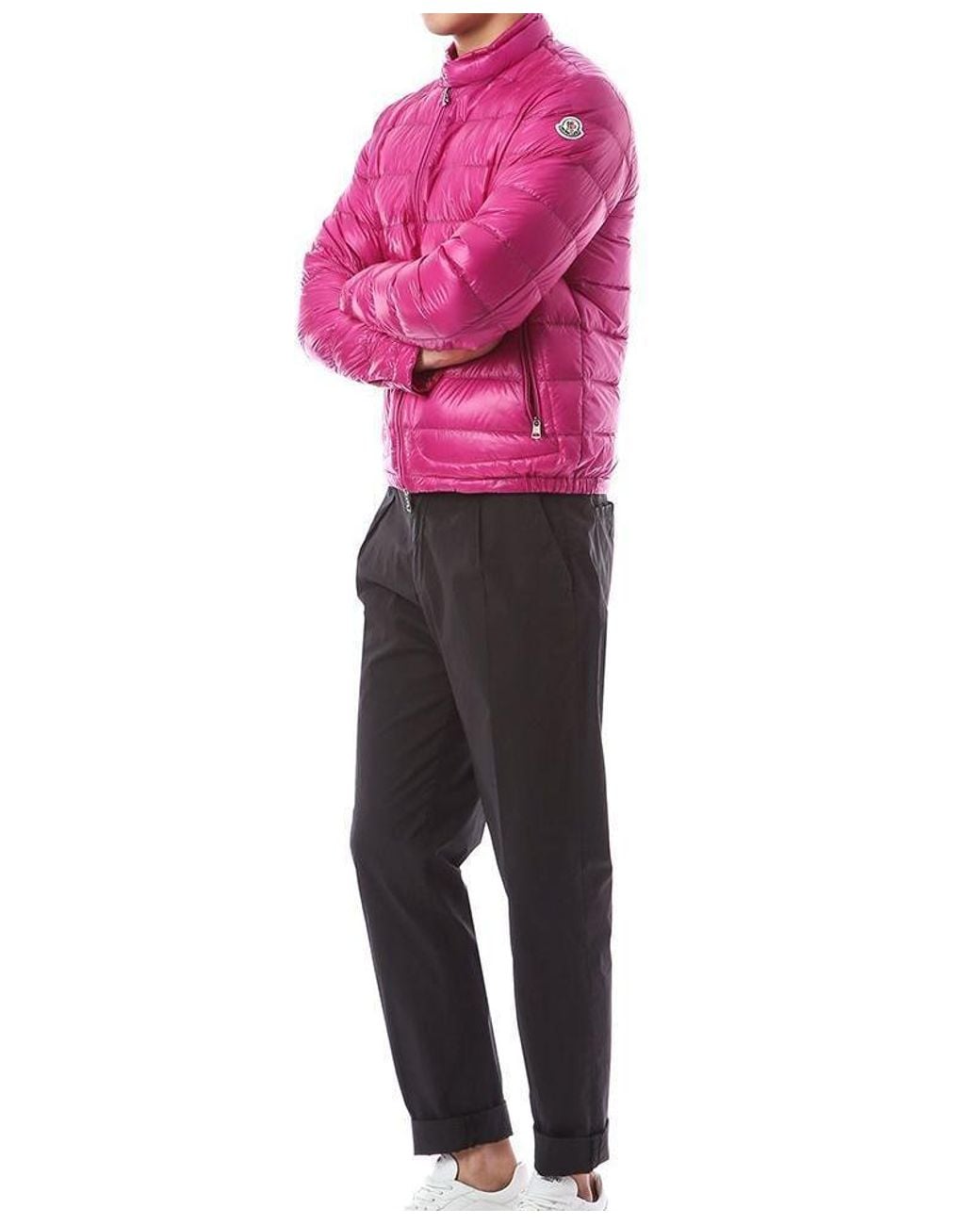 Moncler Pink Acorus Logo Patch Down Jacket for men