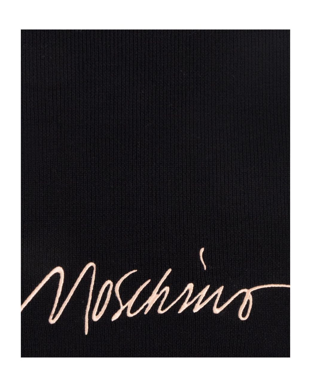 Moschino Black Logo Embroidery Striped Scarf for men