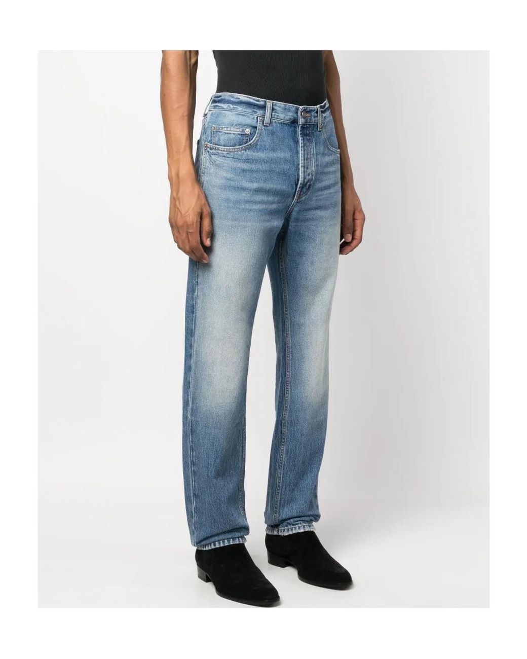 Saint Laurent Blue Button Detailed Straight Leg Jeans for men