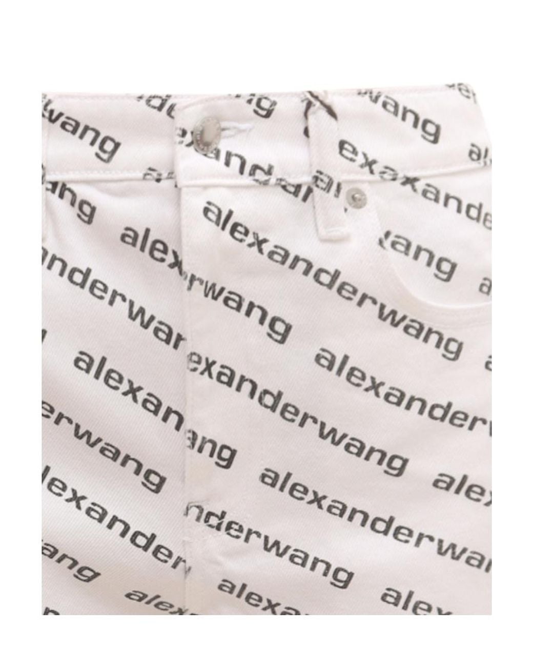 T By Alexander Wang White Logo Print Denim Shorts