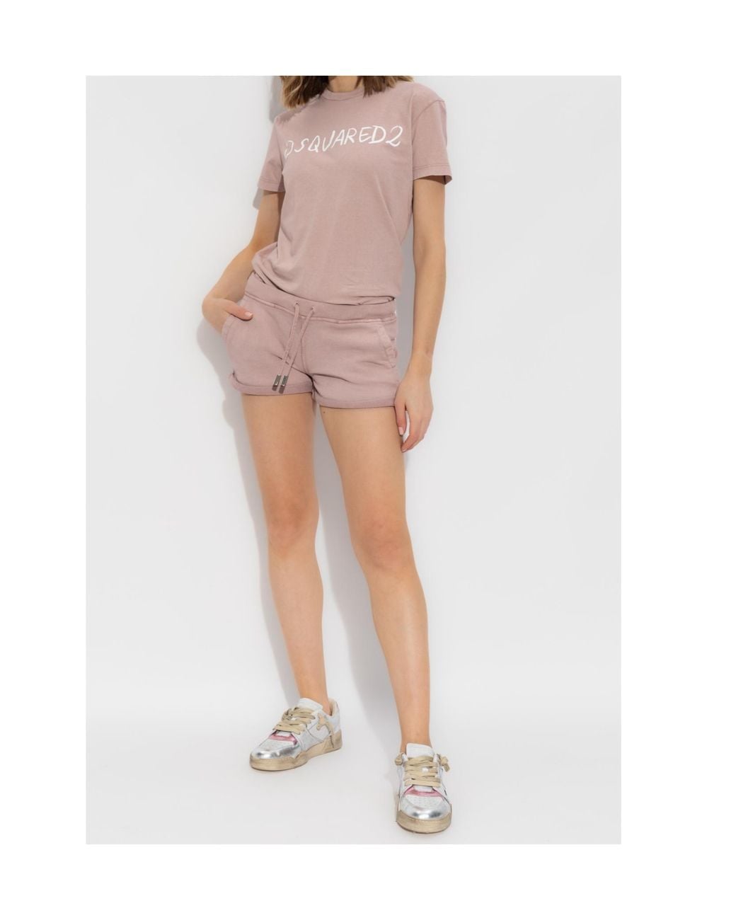 DSquared² Pink Logo-Printed Rolled Trim Track Shorts