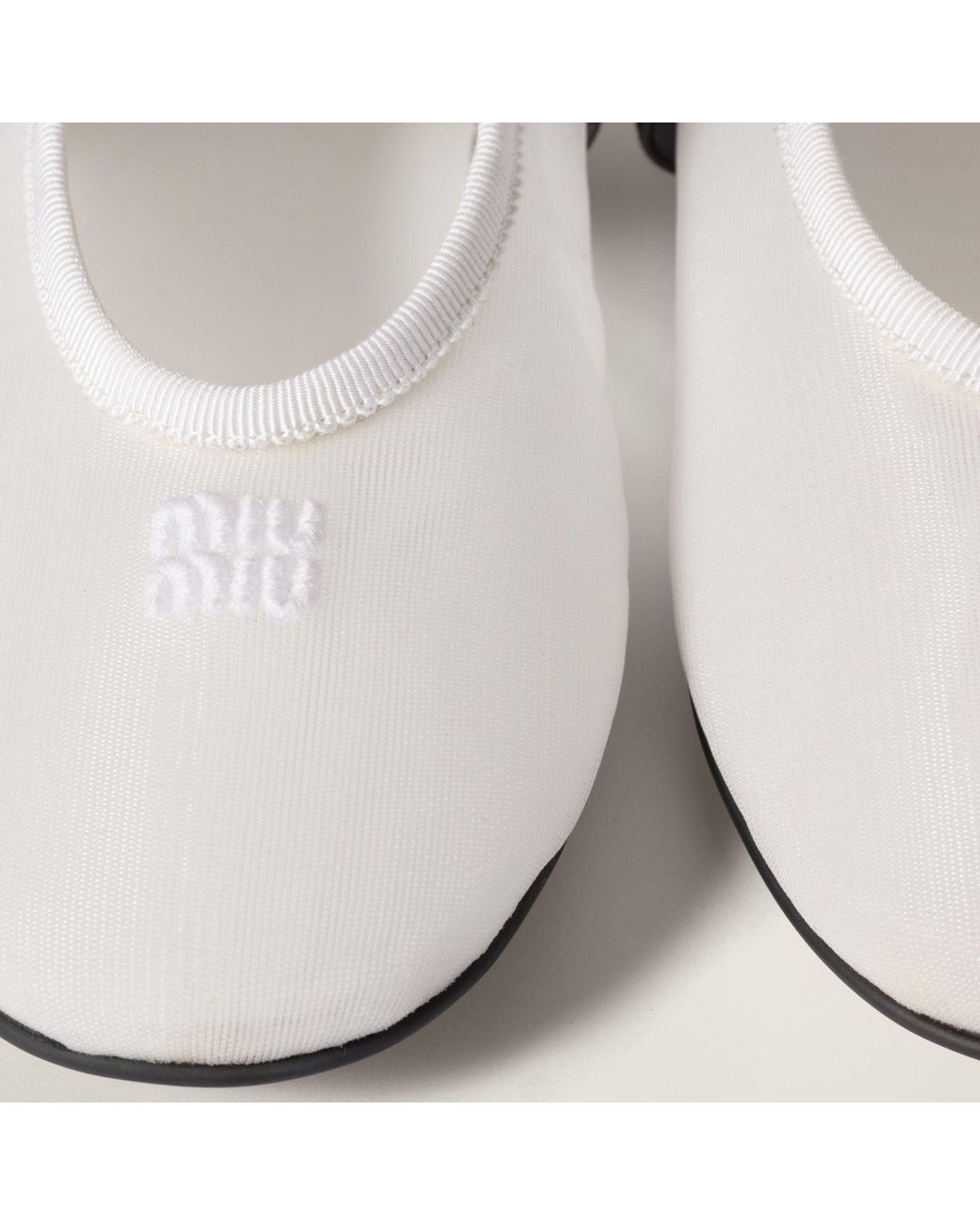 Miu Miu White Logo-Embroidered Ballerines
