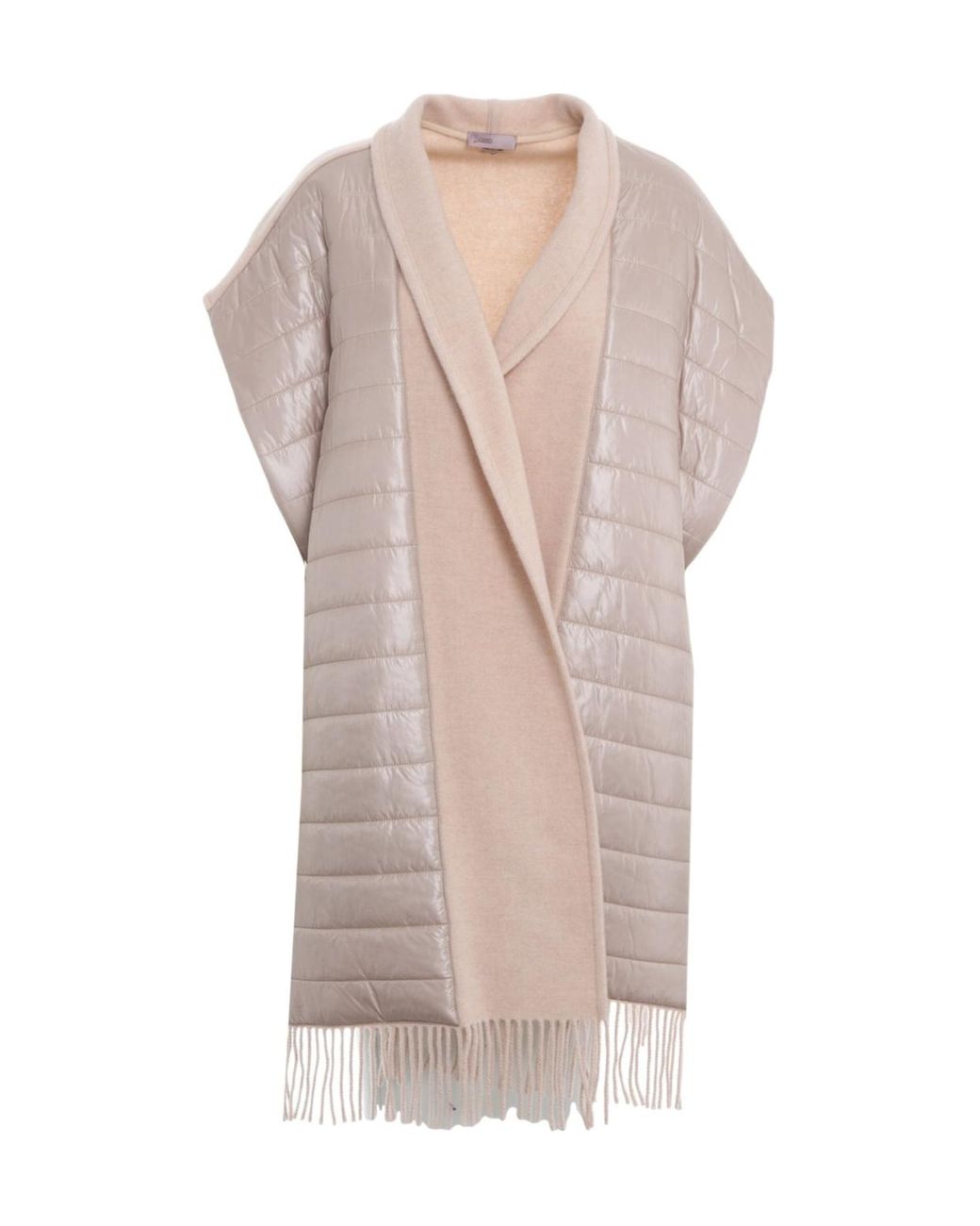 Herno Natural Quilted Fringe Poncho Jacket