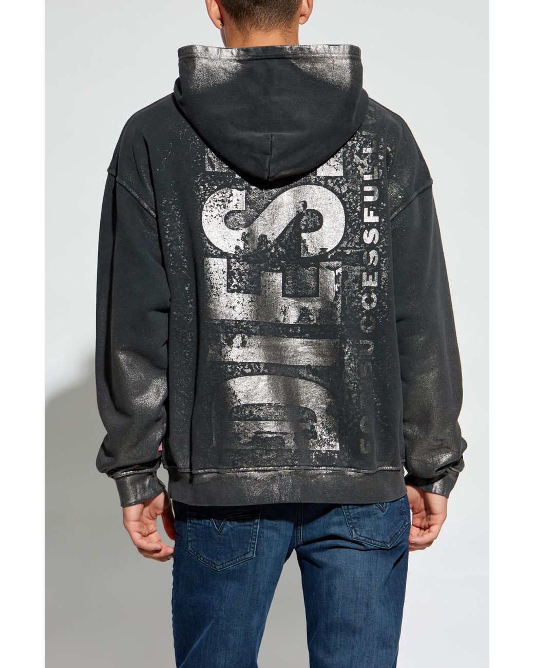 DIESEL Gray S-Boxt-Hood-Q6 Logo-Printed Hoodie for men