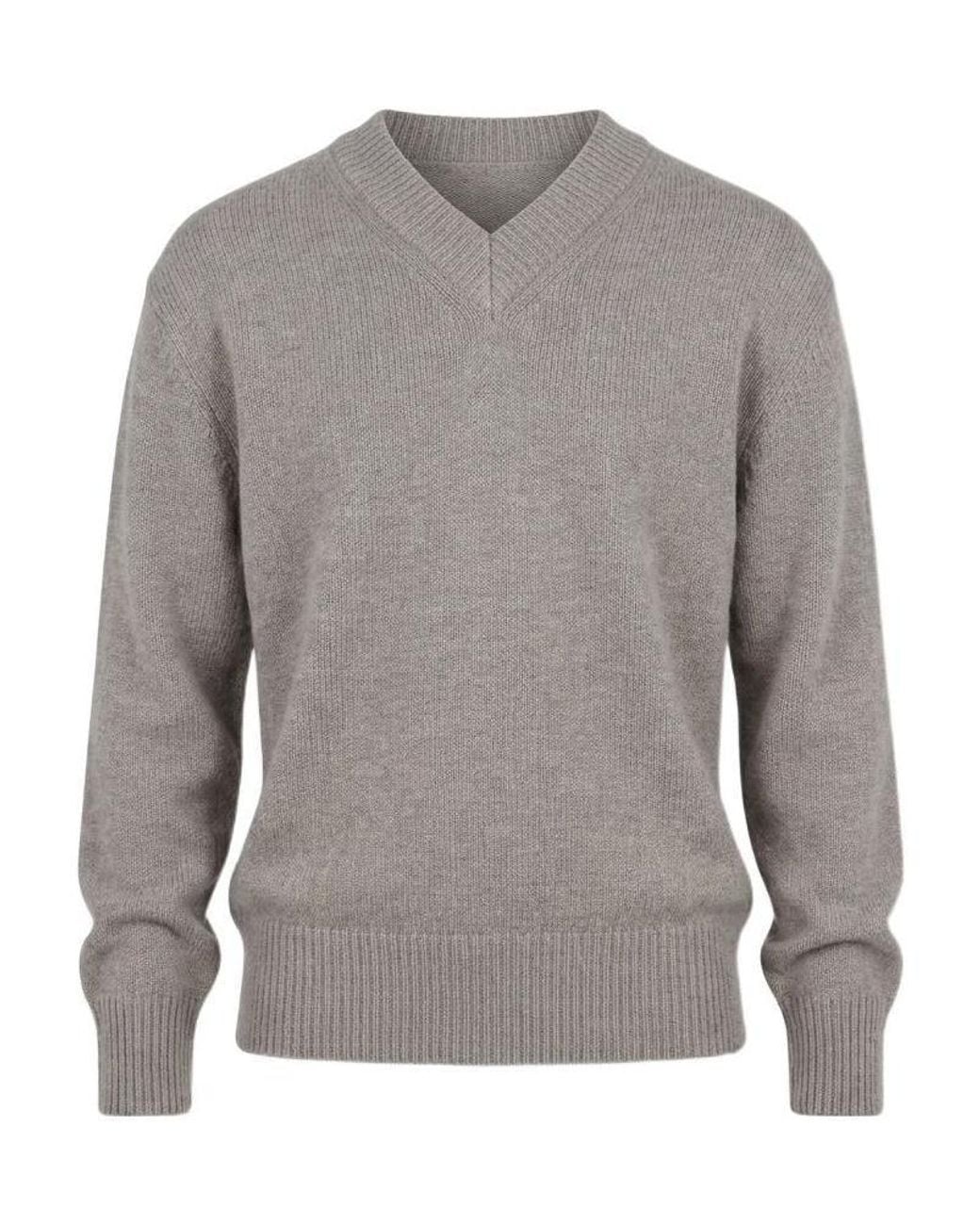 Soft Goat Gray Ribbed V-Neck Knitted Sweater for men