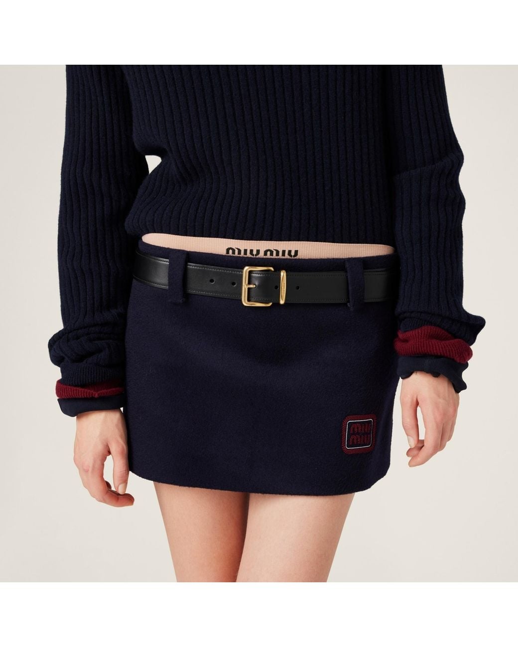 Miu Miu Blue Logo-Detailed Mini Skirt