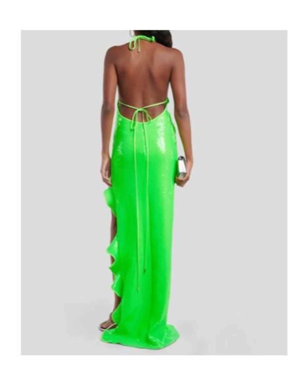 David Koma Green Sequined Halterneck Maxi Dress