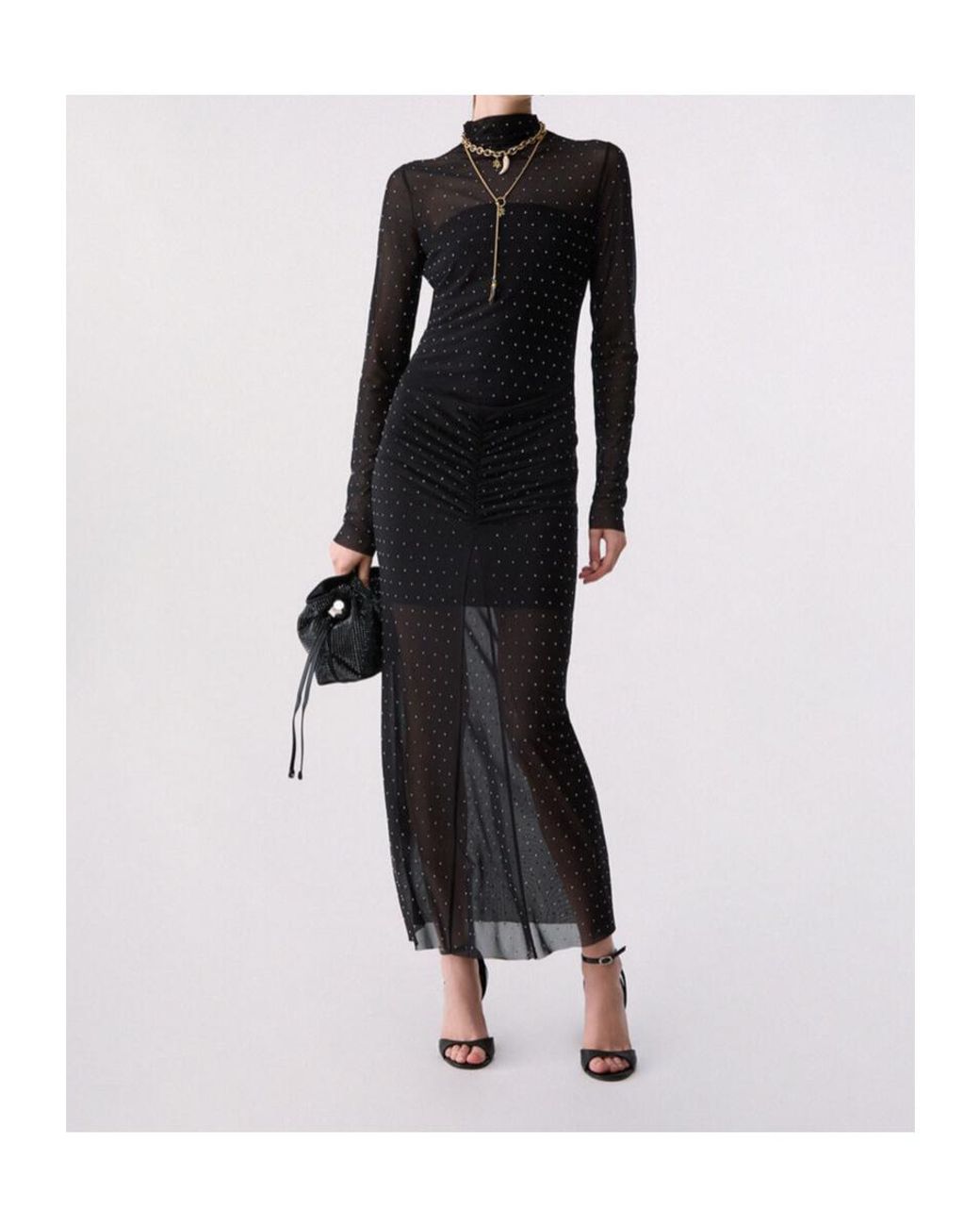 Liu Jo Black Sheer Studded Long Dress