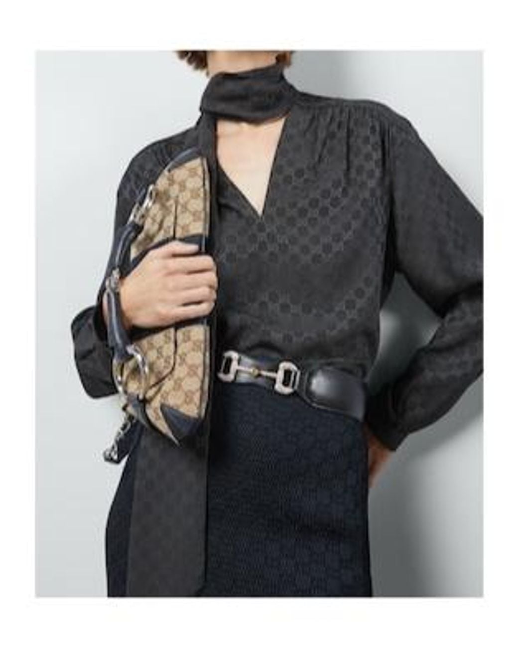 Gucci Black Printed Silk Blouse Top