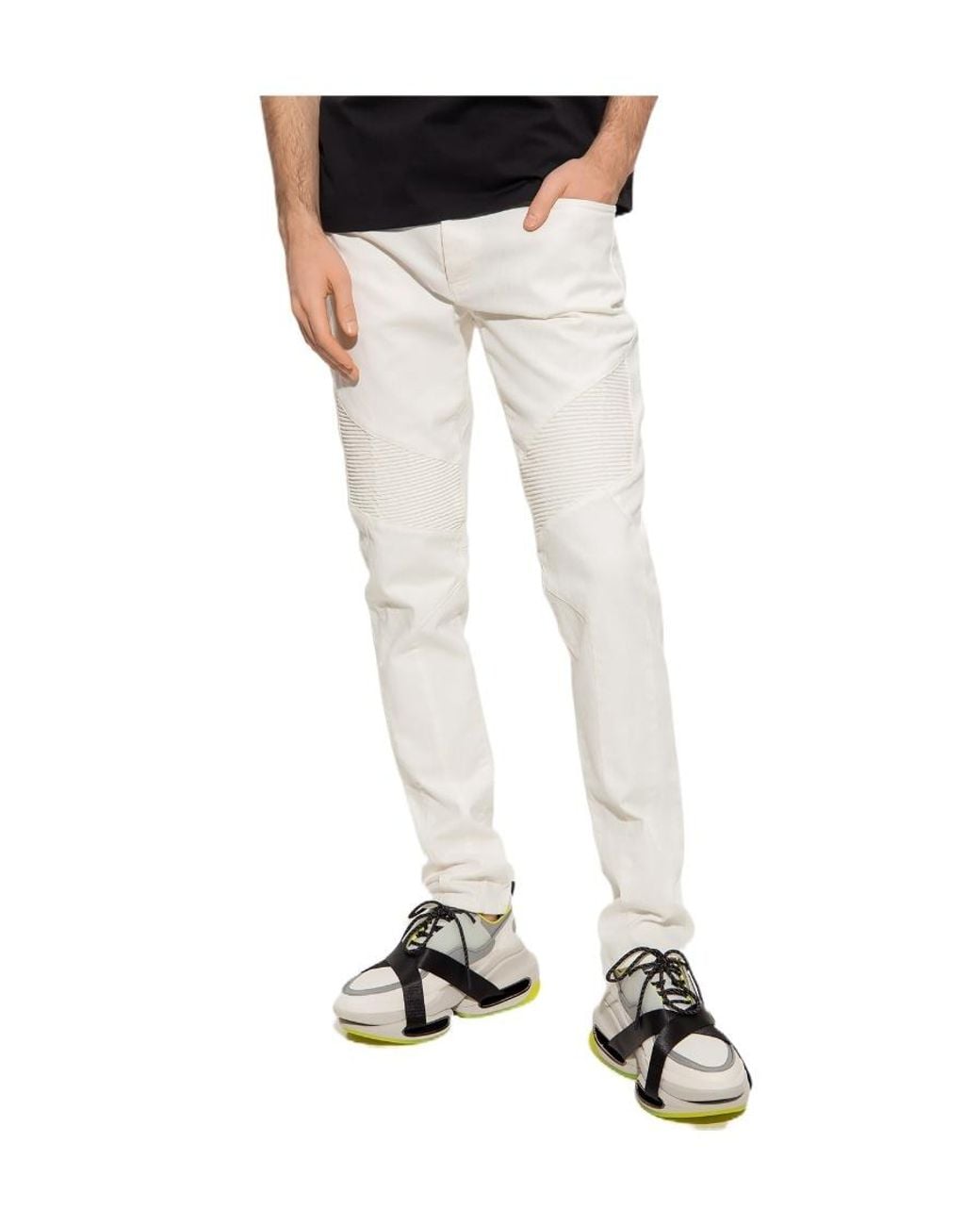 Balmain White Slim Cut Cotton Jeans for men
