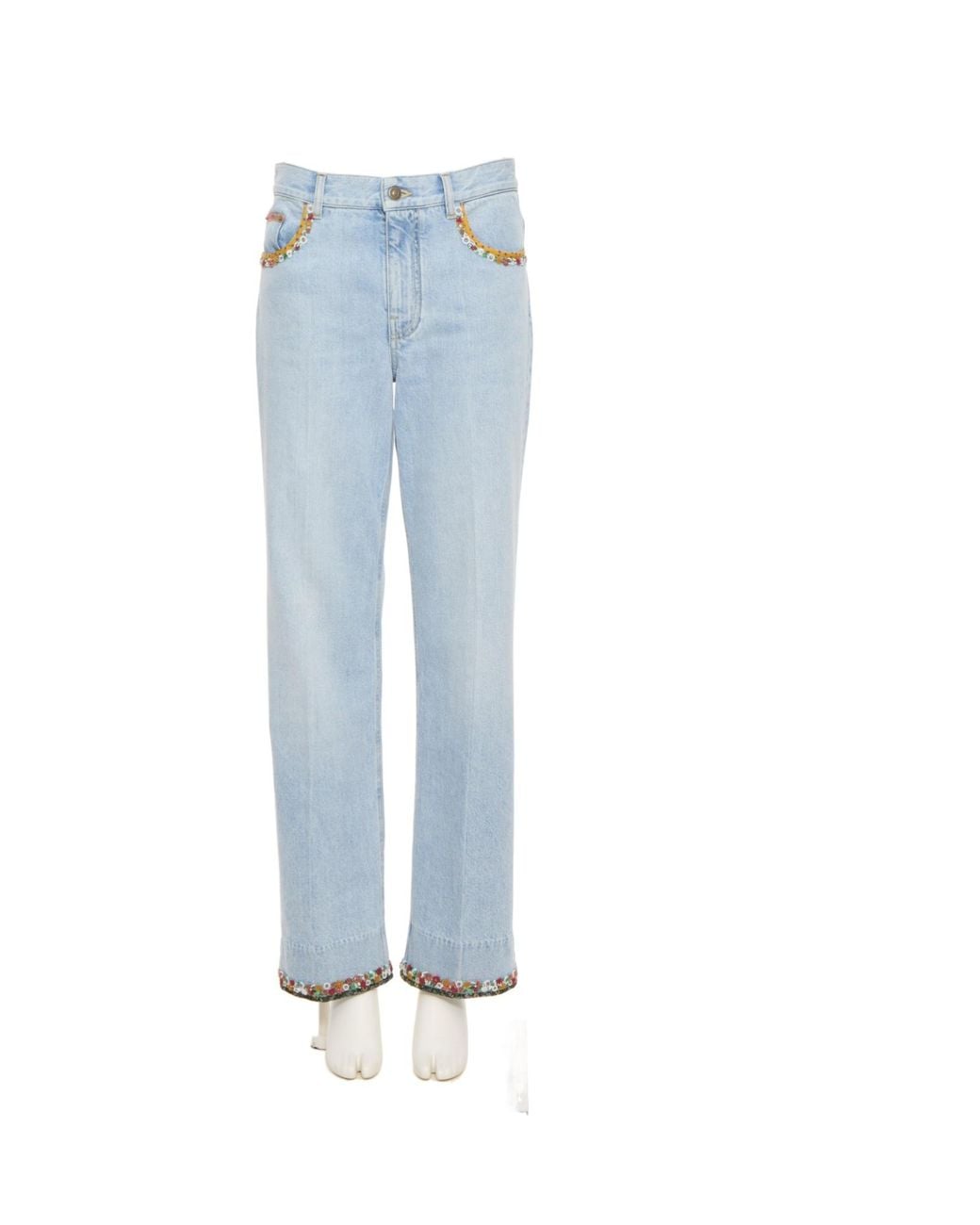 Valentino Blue Floral Hem Wide Leg Jeans