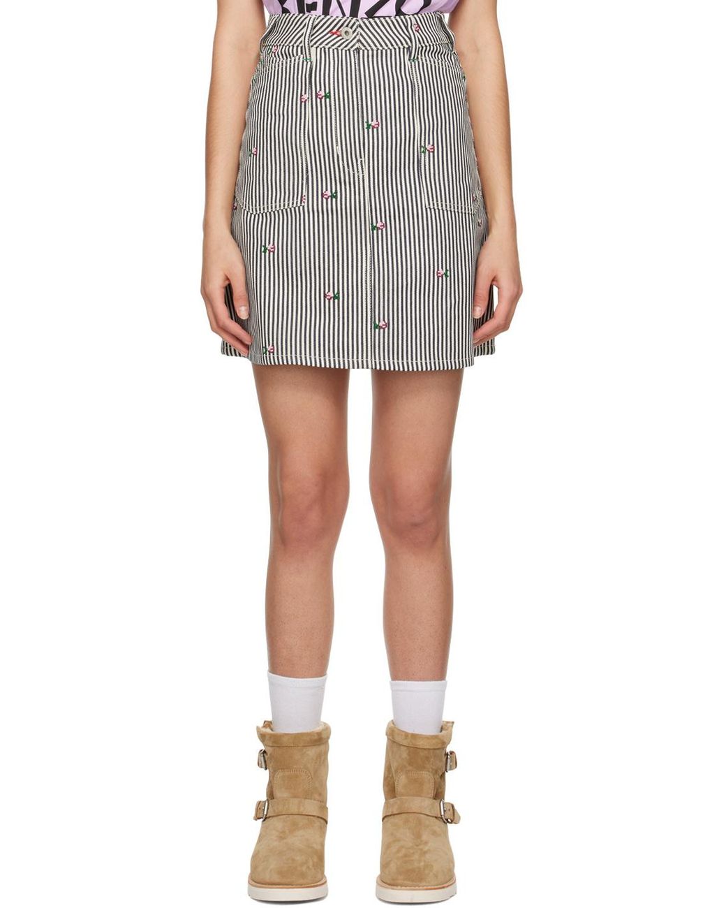 KENZO Multicolor Striped Midi Skirt
