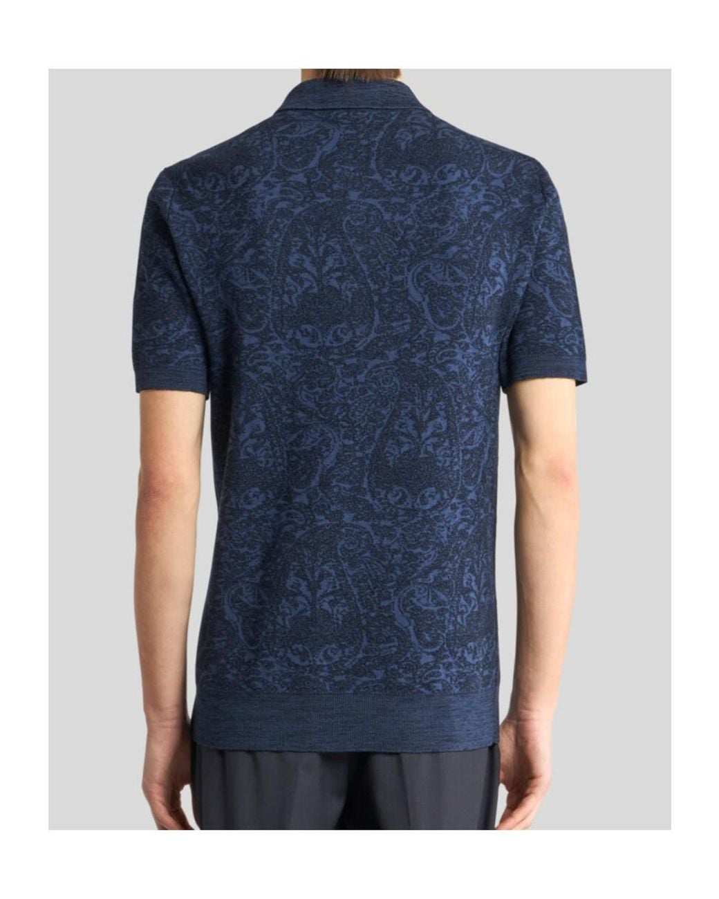 Etro Blue Paisley Jacquard Polo Shirt for men