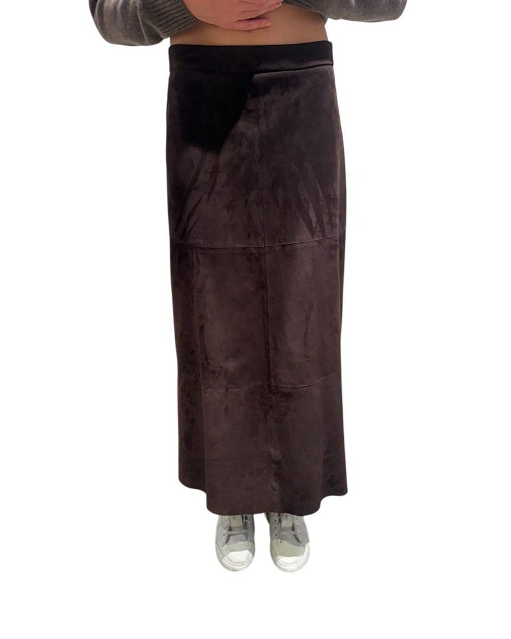 Max Mara Brown Flared Suede Skirt