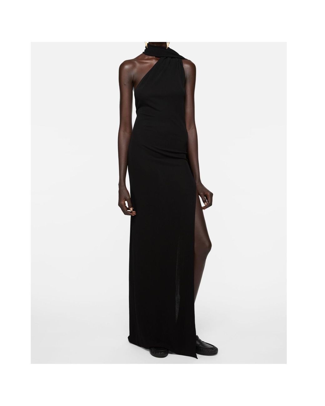 Acne Black Draped Satin Dress
