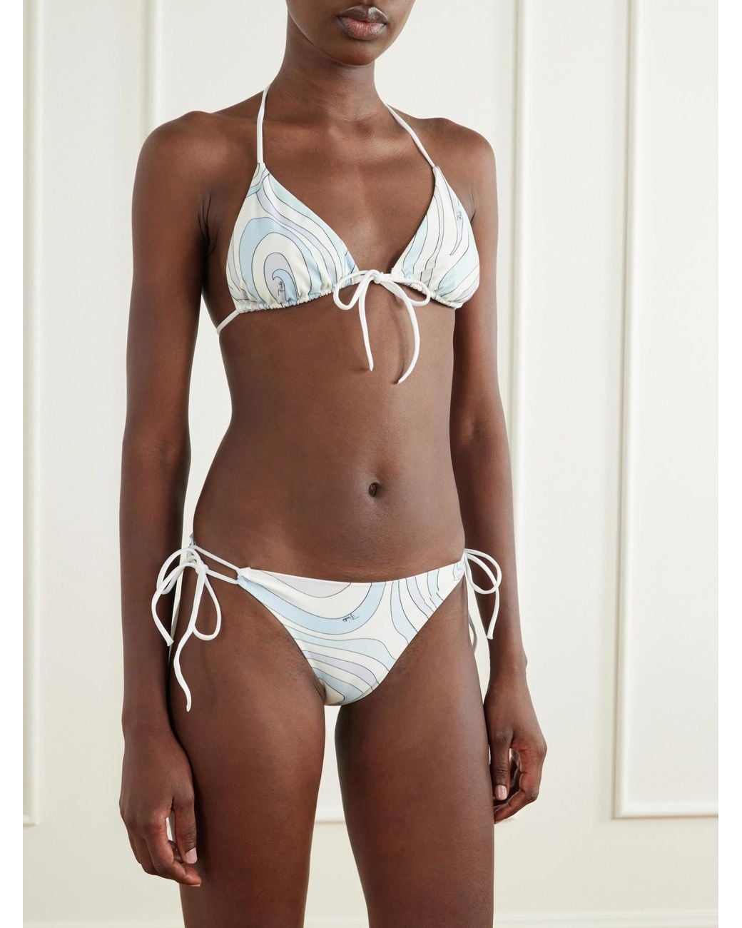 Emilio Pucci White Marmo-Print Bikini Top