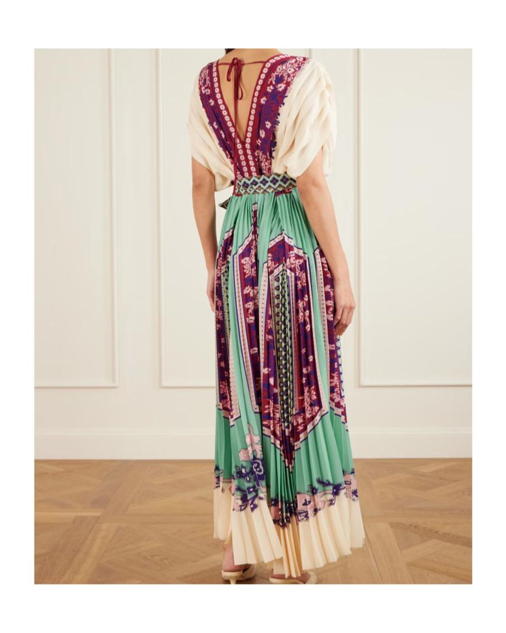 LaDoubleJ Multicolor V-Neck Floral Pleated Midi Dress