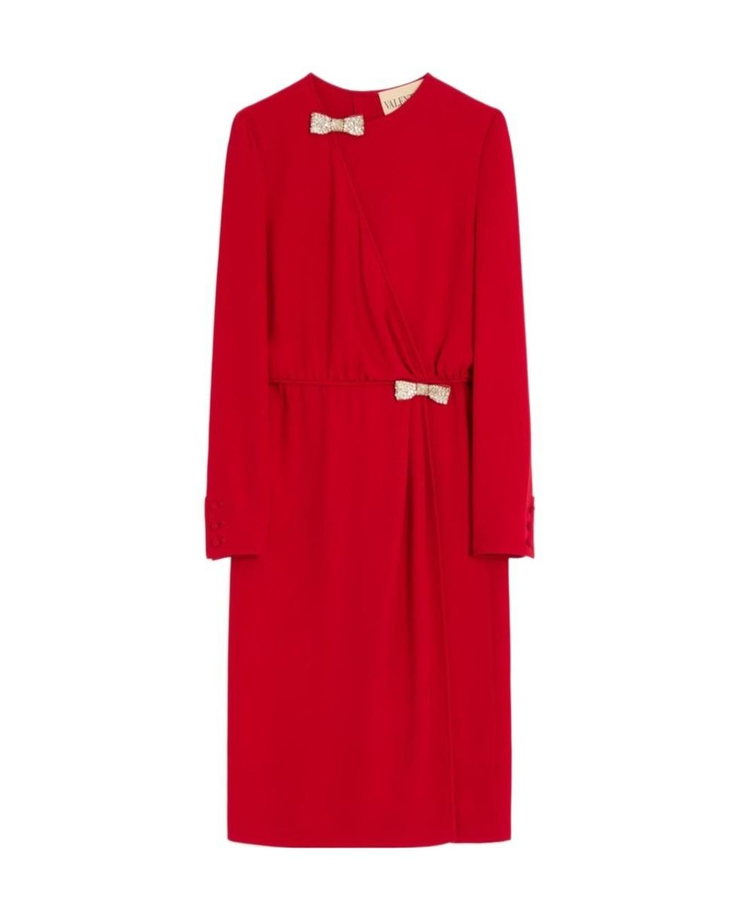 Valentino Red Bow Embellished Long-Sleeved Dress