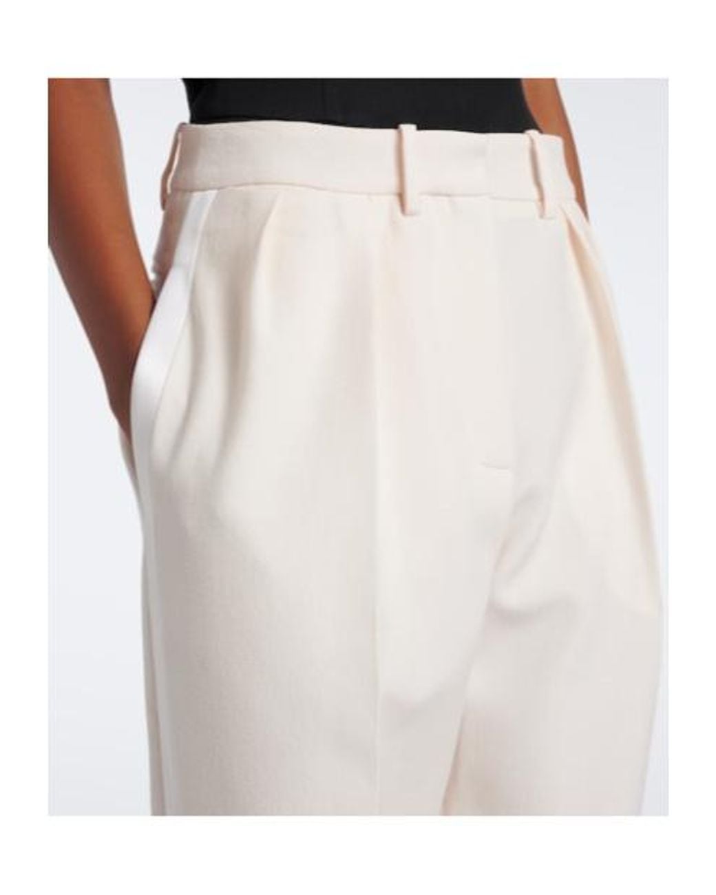 Magda Butrym White Silk Wool Wide-Leg Trousers