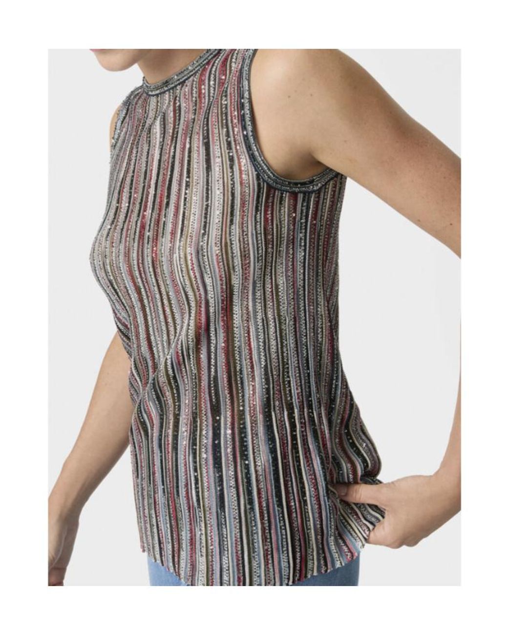 Missoni Multicolor Sequined Striped Sleeveless Top