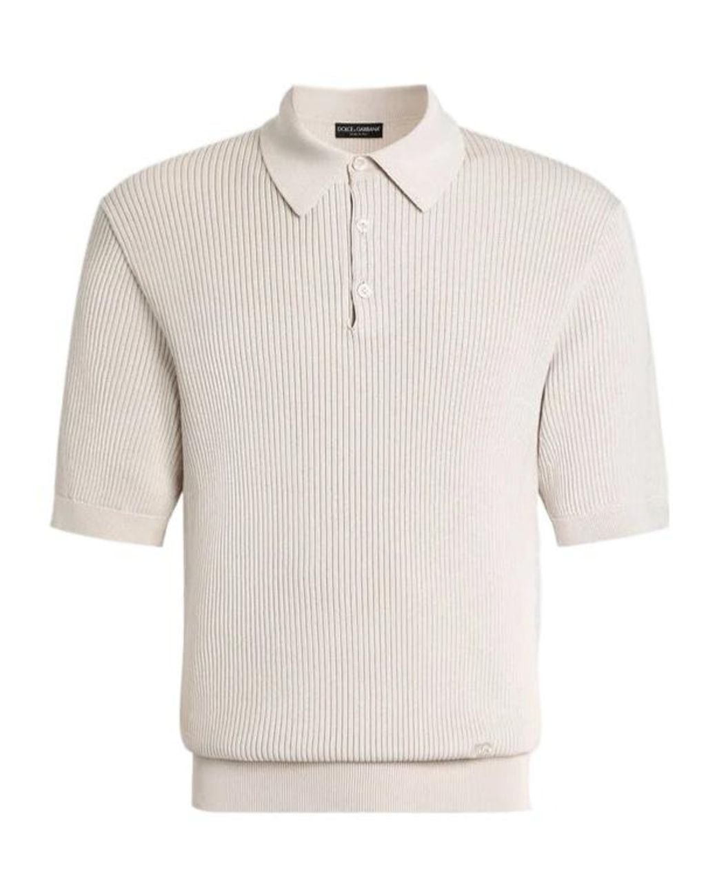 Dolce & Gabbana White Ribbed Knit Polo Shirt for men