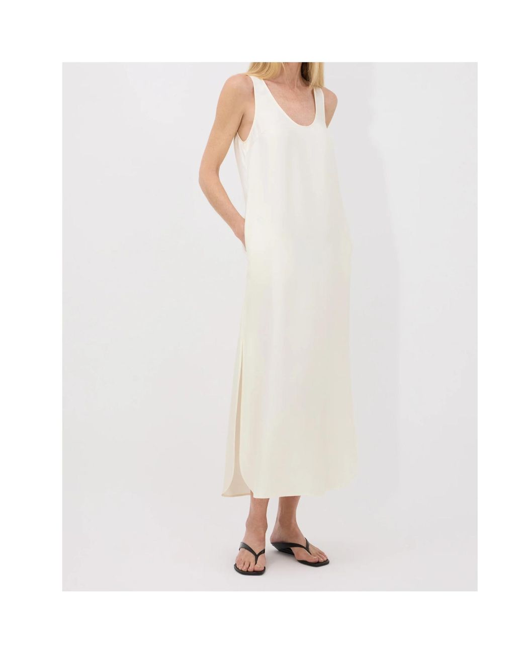 Loulou de Saison White Nada Side-Split Slip Midi Dress