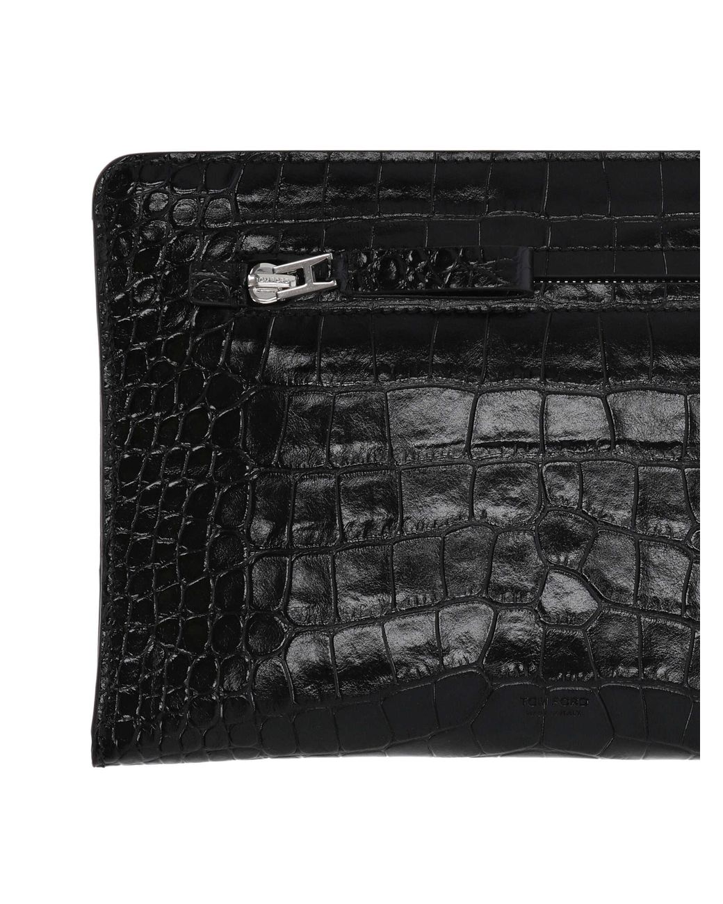 Tom Ford Black Embossed Zip Pocket Clutch Bag for men
