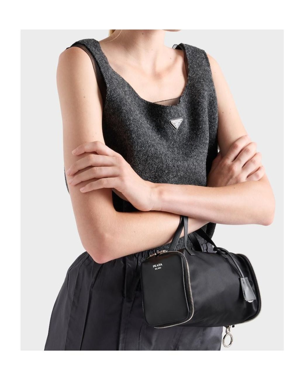 Prada Black Re-Nylon And Leather Foldable Mini Duffel Bag