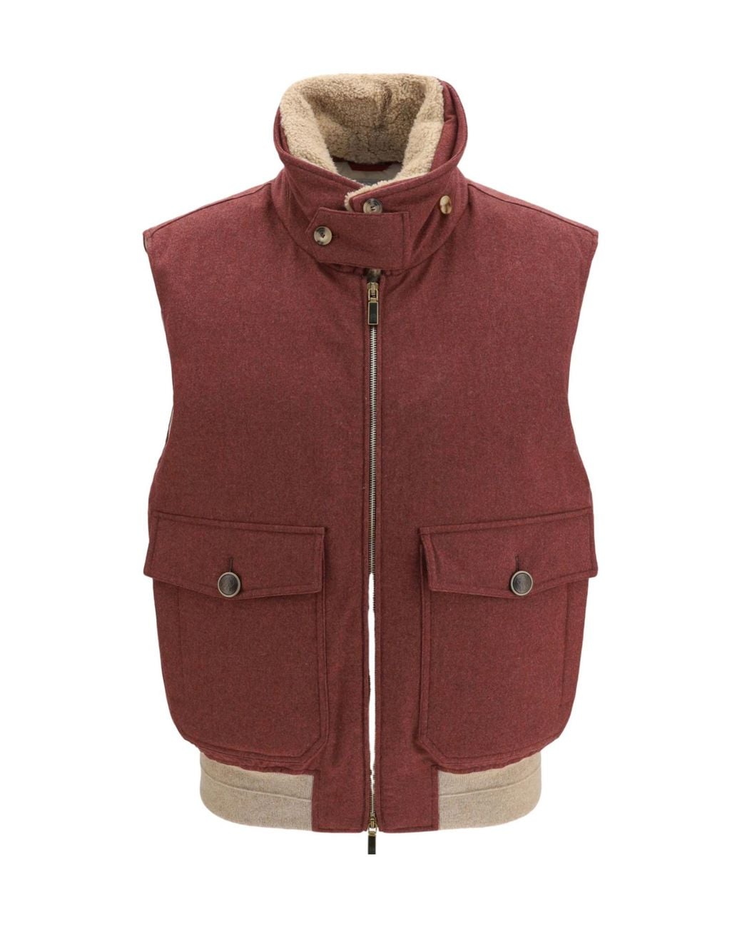 Brunello Cucinelli Red Padded Wool Gilet for men