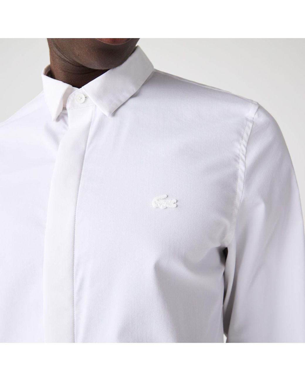 Lacoste White Slim Fit Concealed Placket Poplin Shirt for men