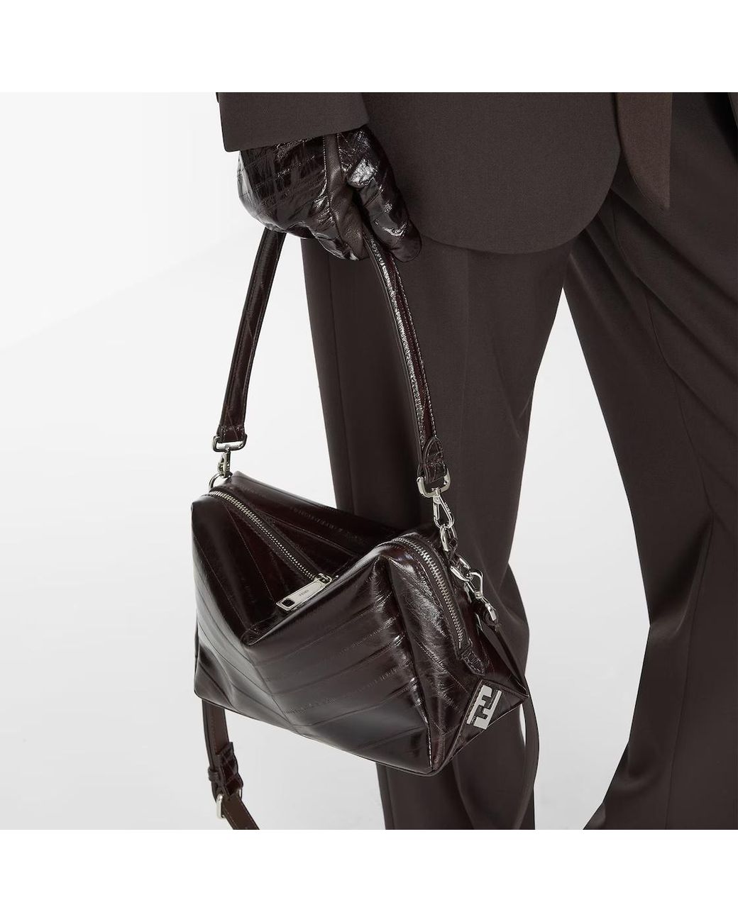 Fendi Brown Chevron Hagfish Gloves for men