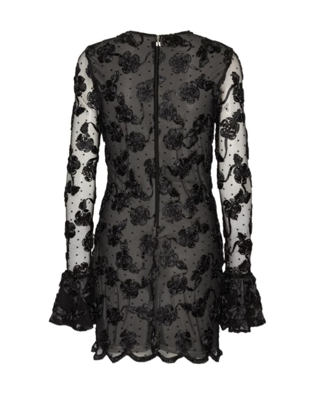 ROTATE BIRGER CHRISTENSEN Black Flower Mesh Ls Mini Dress