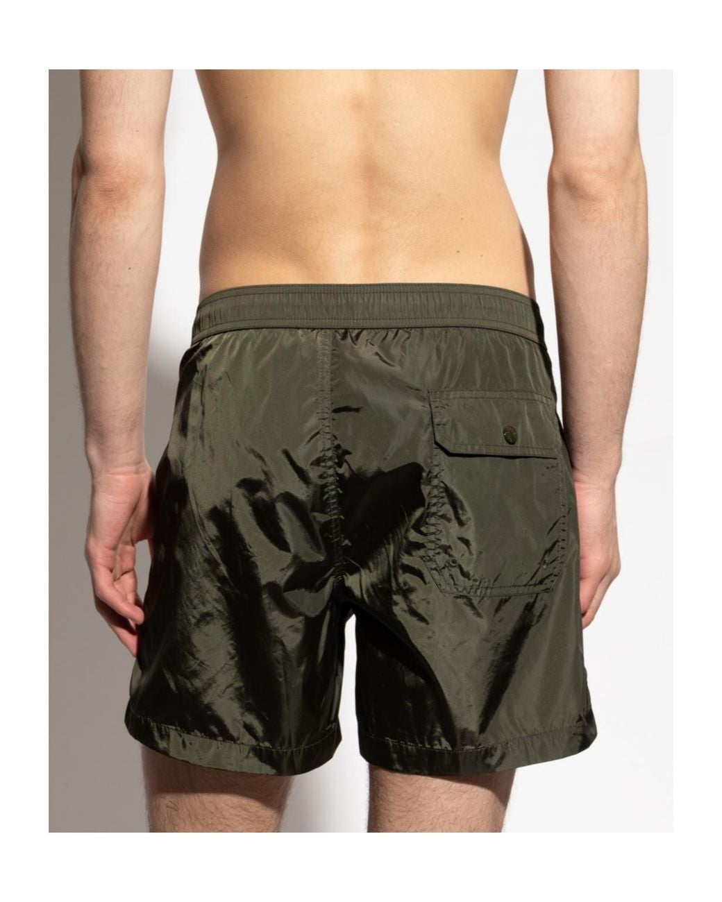 Moncler Green Logo Patch Stripe Detailed Swim Shorts for men