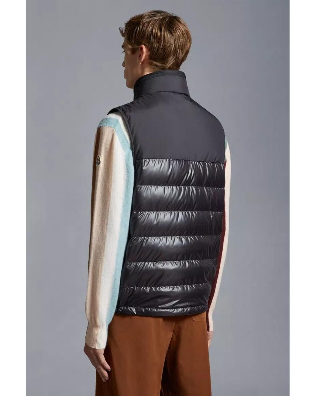 Moncler Gray Logo Patch Quilted Vest for men