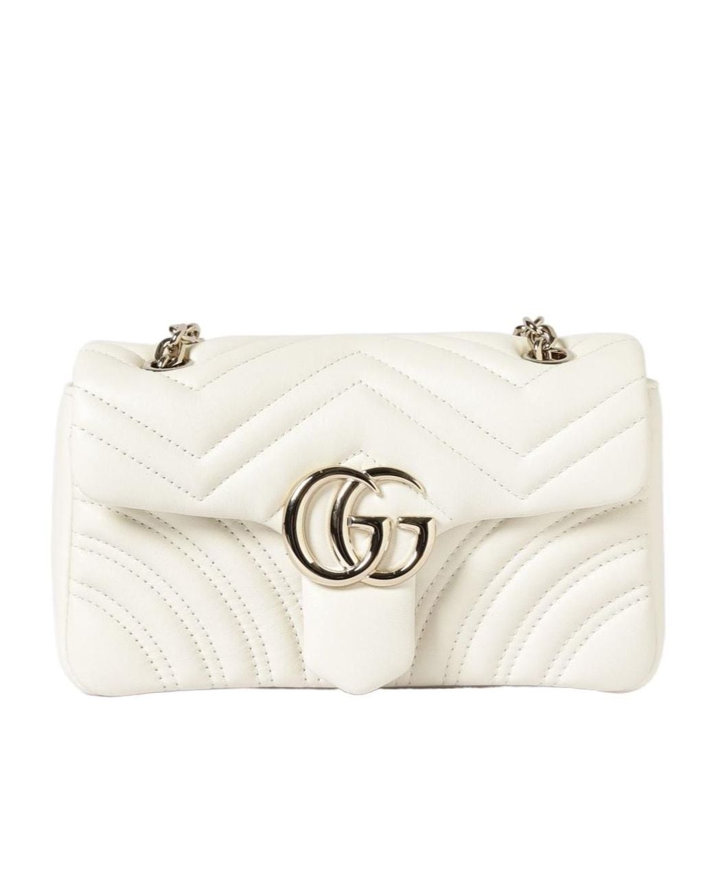 Gucci White Gg Marmont Small Shoulder Bag