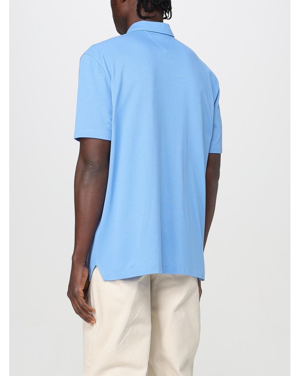 Bottega Veneta Blue Logo Embroidered Short Sleeved Polo Shirt for men