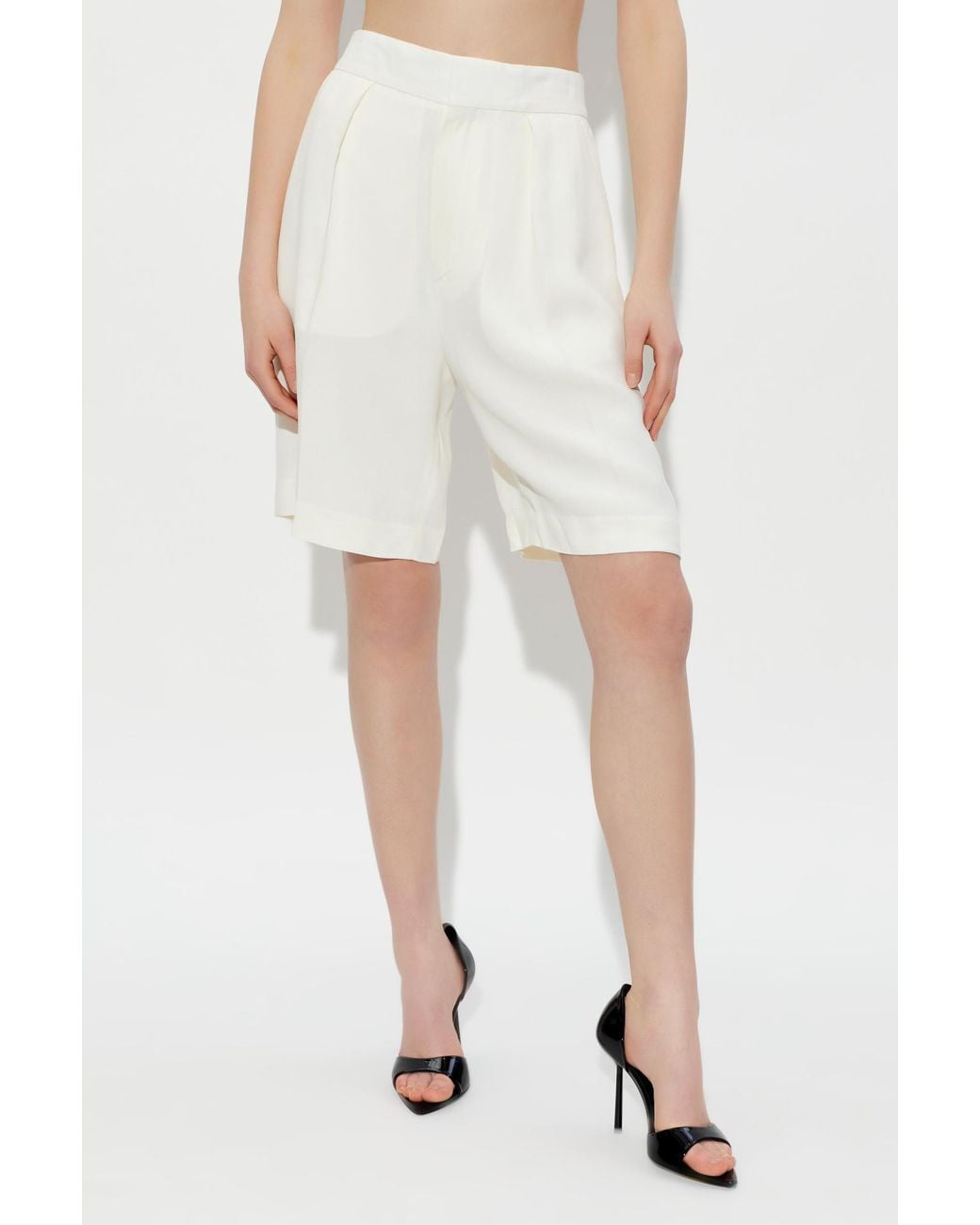 Victoria Beckham White Pleated Bermuda Shorts