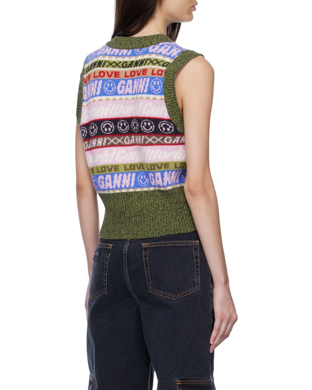 Ganni Gray Graphic V-Neck Vest